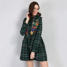 Katie Embroidery Floral Plaid Dress