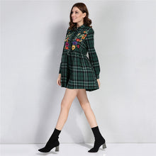Katie Embroidery Floral Plaid Dress
