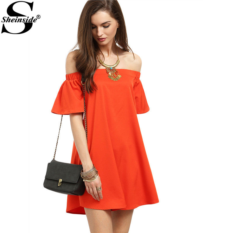 Sheinside Red Short Sleeve Off The Shoulder Shift Short Dress Women Su – T.E.A.S.E.D