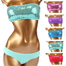 Vacation Bandeau Swimsuit Bikini Beach sunbathing Vintage Sequined Swimwear Push Up Bathing Suit Women Bikinis set Swimsuit