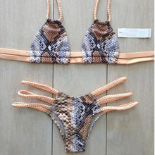 Brazilian Swimsuit Bikinis 2016 Snake Skin Printed Bikini Set Braid Thong Swimwear Bottom and tops Swimming Retro Monokini