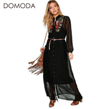 DOMODA Bohemian Dress Women Clothing Floral Print Embroidery Boho Dresses Loose Casual Elegant Maxi Dress Vestidos Female