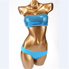 Vacation Bandeau Swimsuit Bikini Beach sunbathing Vintage Sequined Swimwear Push Up Bathing Suit Women Bikinis set Swimsuit