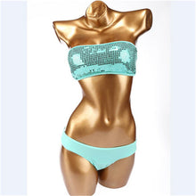 Vacation Bandeau Swimsuit Bikini Beach sunbathing Vintage Sequined Swimwear Push Up Bathing Suit Women Bikinis set Swimsuit