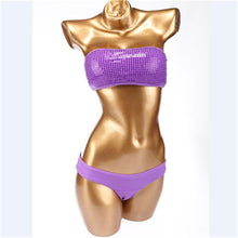 Vacation Bandeau Swimsuit Bikini Beach sunbathing Vintage Sequined Swimwear Push Up Bathing Suit Women Bikinis set Swimsuit