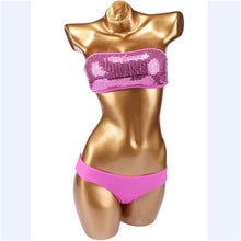 Vacation Bandeau Swimsuit Bikini Beach sunbathing Vintage Sequined Swimwear Push Up Bathing Suit Women Bikinis set Swimsuit