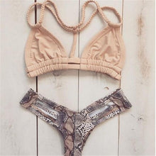 Brazilian Swimsuit Bikinis 2016 Snake Skin Printed Bikini Set Braid Thong Swimwear Bottom and tops Swimming Retro Monokini