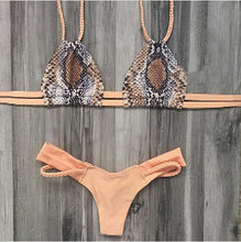Brazilian Swimsuit Bikinis 2016 Snake Skin Printed Bikini Set Braid Thong Swimwear Bottom and tops Swimming Retro Monokini