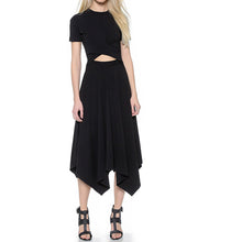 Haoduoyi  Womens Summer O-Neck Short Sleeve Hollow Out Irregular Dress Sexy Party Solid High Waist Thin Dresses for wholesale