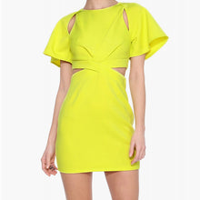 SheInGirl 2016 Office Lady Fashion Women Solid Yellow ButterFly  Waist Hollow Pleated Shaping Bodycon Dress