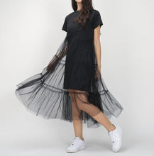 TWOTWINSTYLE Summer Korean Splicing Pleated Tulle T shirt Dress Women Big Size Black Gray Color Clothes New Fashion 2017