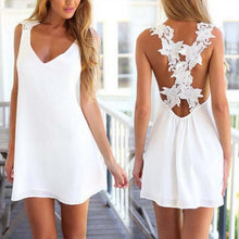 Women Beach White Dress Sleeveless Sexy Dresses Vestidos Hollow Lace Chiffon Party Dresses Comfortable Women Summer Dress 2017