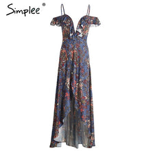 Simplee Vintage boho beach summer dress women Ruffle backless sexy  long dress Split chiffon zipper maxi dress vestidos sundress