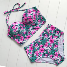 Sexy Floral Print High Waist Swimsuit 2017 Bikini Push Up Swimwear Women Vintage Biquini Bathing Suit  Maillot de Bain Femme XXL