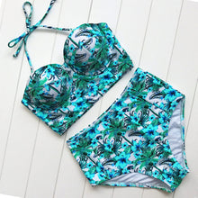 Sexy Floral Print High Waist Swimsuit 2017 Bikini Push Up Swimwear Women Vintage Biquini Bathing Suit  Maillot de Bain Femme XXL