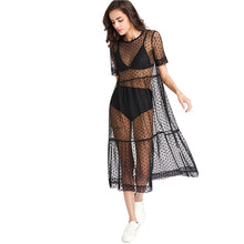 COLROVIE Tiered Sheer Dobby Mesh Dress Summer New Fashion Dress Women Beach Style Boho Short Sleeve A Line Dress