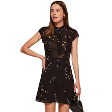 HDY Haoduoyi 2017 Fashion Summer Women Dress Vintage A-line Print Short Sleeve Mini Dress Empire O-neck Solid Black Vestidos