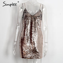 Simplee Backless deep v sequin sexy dress Women black party luxury sundress short dress Autumn strap mini dress vestidos camis