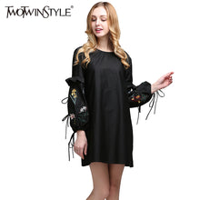 [TWOTWINSTYLE] 2017 Summer Embroidery Floral Lace Up Shirt Dresses for Women's Clothes Female Long Sleeve Large Big Size Casual
