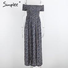 Simplee Apparel sexy side split off shoulder print summer dress High waist pleated maxi dress women Vintage beach dress vestidos