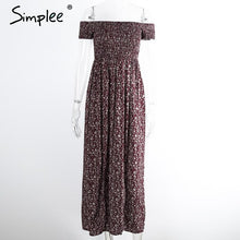 Simplee Apparel sexy side split off shoulder print summer dress High waist pleated maxi dress women Vintage beach dress vestidos