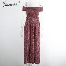 Simplee Apparel sexy side split off shoulder print summer dress High waist pleated maxi dress women Vintage beach dress vestidos