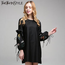 [TWOTWINSTYLE] 2017 Summer Embroidery Floral Lace Up Shirt Dresses for Women's Clothes Female Long Sleeve Large Big Size Casual