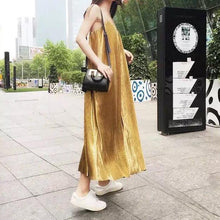 [CHICEVER] Spring Metal Chain Straps Backless Casual Loose Long Sex Dress Women New Silver Gold Color casual draped