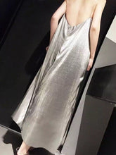 [CHICEVER] Spring Metal Chain Straps Backless Casual Loose Long Sex Dress Women New Silver Gold Color casual draped
