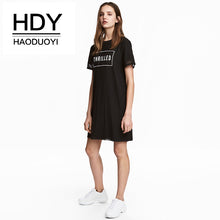 HDY Haoduoyi Apparel 2017 Summer Women Dress Casual Black Letter Printed Female Loose Mini Dress Casual Brief Ladies Vestidos