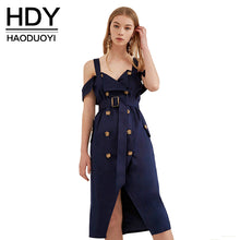 HDY Haoduoyi Women Fashion Solid Dresses Backless Cold Shoulder Halter Dresses V-neck Button Down Sashes Wrap Dresses