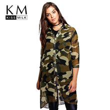 Kissmilk Plus Size Women Chiffon Camo Camouflage Shirt Dress 3/4 Sleeve Boyfriend Longline Shirt Big Size Dress 3XL 4XL 5XL 6XL