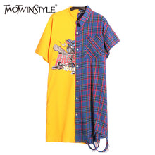 TWOTWINSTYLE Printed Plaid Summer Dress Women Long T-shirt Mini Shirt Dresses Female Short Sleeve Casual Clothes Large Big Sizes