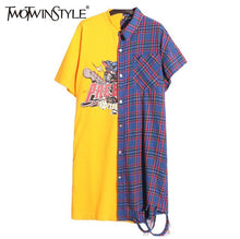 TWOTWINSTYLE Printed Plaid Summer Dress Women Long T-shirt Mini Shirt Dresses Female Short Sleeve Casual Clothes Large Big Sizes