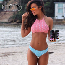 UTTU 2017 New High Neck Bikini Women Hollow Out Swimsuit Brazilian Beach Biquini Female Crop Bathing Suit Geomet Micro SwimWear