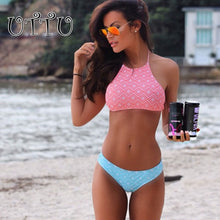 UTTU 2017 New High Neck Bikini Women Hollow Out Swimsuit Brazilian Beach Biquini Female Crop Bathing Suit Geomet Micro SwimWear