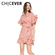 CHICEVER 2017 Petal Sleeve Irregular With Adjust Belt Summer Dress Women Tops Hem Ruffles Dresses Female Clothes Fashion Korean