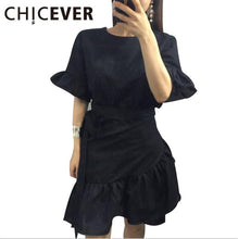 CHICEVER 2017 Petal Sleeve Irregular With Adjust Belt Summer Dress Women Tops Hem Ruffles Dresses Female Clothes Fashion Korean