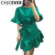 CHICEVER 2017 Petal Sleeve Irregular With Adjust Belt Summer Dress Women Tops Hem Ruffles Dresses Female Clothes Fashion Korean