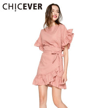 CHICEVER 2017 Petal Sleeve Irregular With Adjust Belt Summer Dress Women Tops Hem Ruffles Dresses Female Clothes Fashion Korean