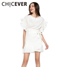 CHICEVER 2017 Petal Sleeve Irregular With Adjust Belt Summer Dress Women Tops Hem Ruffles Dresses Female Clothes Fashion Korean
