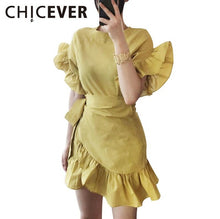 CHICEVER 2017 Petal Sleeve Irregular With Adjust Belt Summer Dress Women Tops Hem Ruffles Dresses Female Clothes Fashion Korean