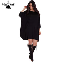 MissKoKo New Casual Style Plus Size Women Clothing Black Solid Losse Three Quarter Batwing Sleeve Dress Big Size Soft Dress