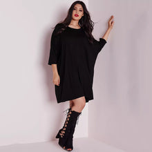 MissKoKo New Casual Style Plus Size Women Clothing Black Solid Losse Three Quarter Batwing Sleeve Dress Big Size Soft Dress