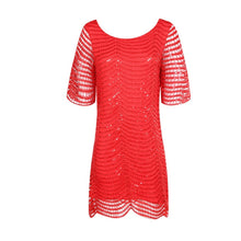 HDY Haoduoyi Golden Wave Sequin Lace Dress Women Backless Bla Sheer Shift Dresses Cut Out Sequin Mesh Straight Dress Vestidos