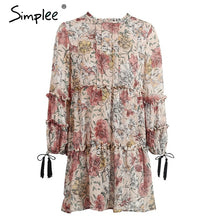 Simplee Boho print tassel chiffon summer dress Ruffle hollow out long sleeve short dress Vintage loose women dress vestidos