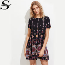 Sheinside Mandala Print Short Sleeve Casual Dress For Ladies 2017 Tunic Round Neck Short Summer Dress Women's Shift Dress