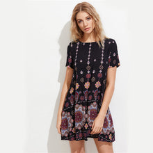 Sheinside Mandala Print Short Sleeve Casual Dress For Ladies 2017 Tunic Round Neck Short Summer Dress Women's Shift Dress