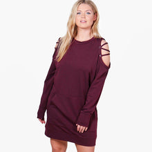 Misskoko Fashion Women Plus Size  Casual Cottons Dress Cut Out Lace Up Cold Shoulder Leisure Autumn Solid Mini Dress