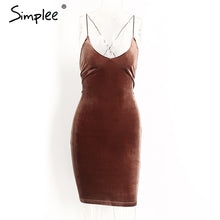 Simplee Lace up velvet vintage women dress Backless short party sexy dress retro midi dress Pencil skater bodycon dress evening